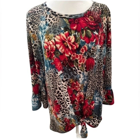 NOW N FOREVER Women’s Casual Flower Animal Print/Cheetah Tunic Size Medium - Picture 1 of 6